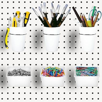 6 Sets Pegboard Bins Pegboard Cups with Hooks Loops, Pegboard Hooks Assortment, Hooks for Pegboar... | Amazon (US)