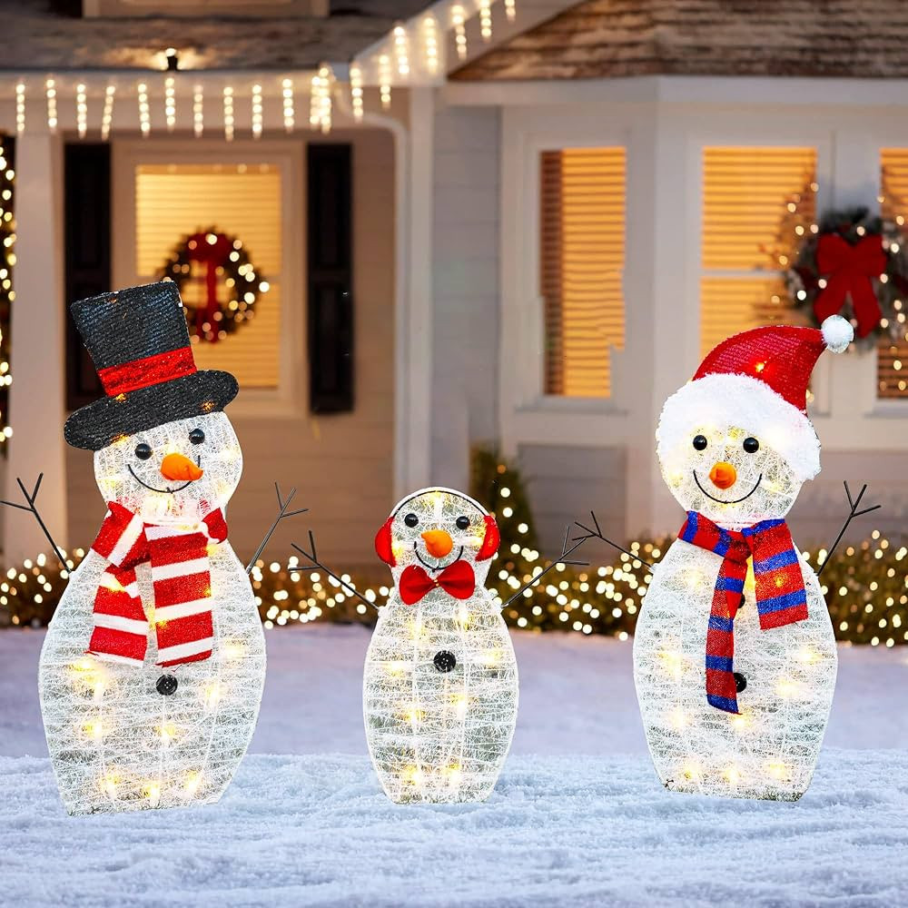 HOURLEEY Christmas Decoration 55 L Lighted Snowman Family Outdoor, 3-Piece Waterproof Plug in 2D ... | Amazon (US)