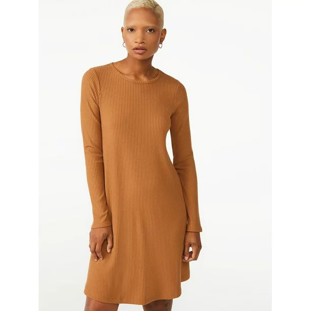 Free Assembly Women's Ribbed Swing Dress with Long Sleeves | Walmart (US)