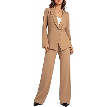 Casly Lamiit Women's 2 Piece Blazer Outfits Business Casual Asymmetrical Jacket Button Wide Leg P... | Amazon (US)