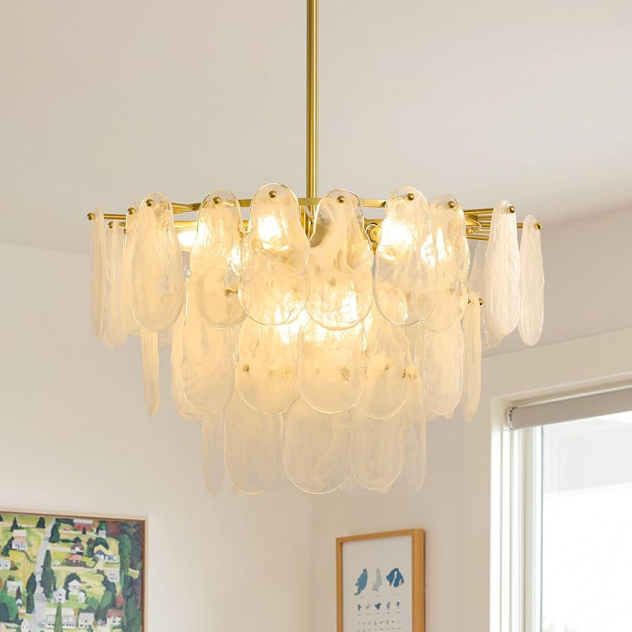 Brushed Gold Chandeliers for Dining Room: 23.6" Kitchen Chandelier Over Table - 3 Tier Modern Rou... | Amazon (US)