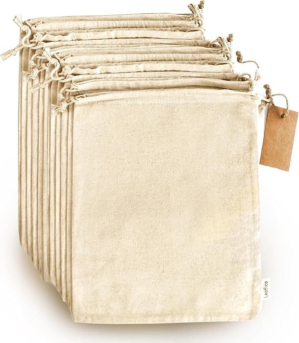 LEAFICO Organic Cotton Produce Bags - Medium 8x10 Inch (12 Bags) - Reusable Muslin Storage Bags w... | Amazon (US)