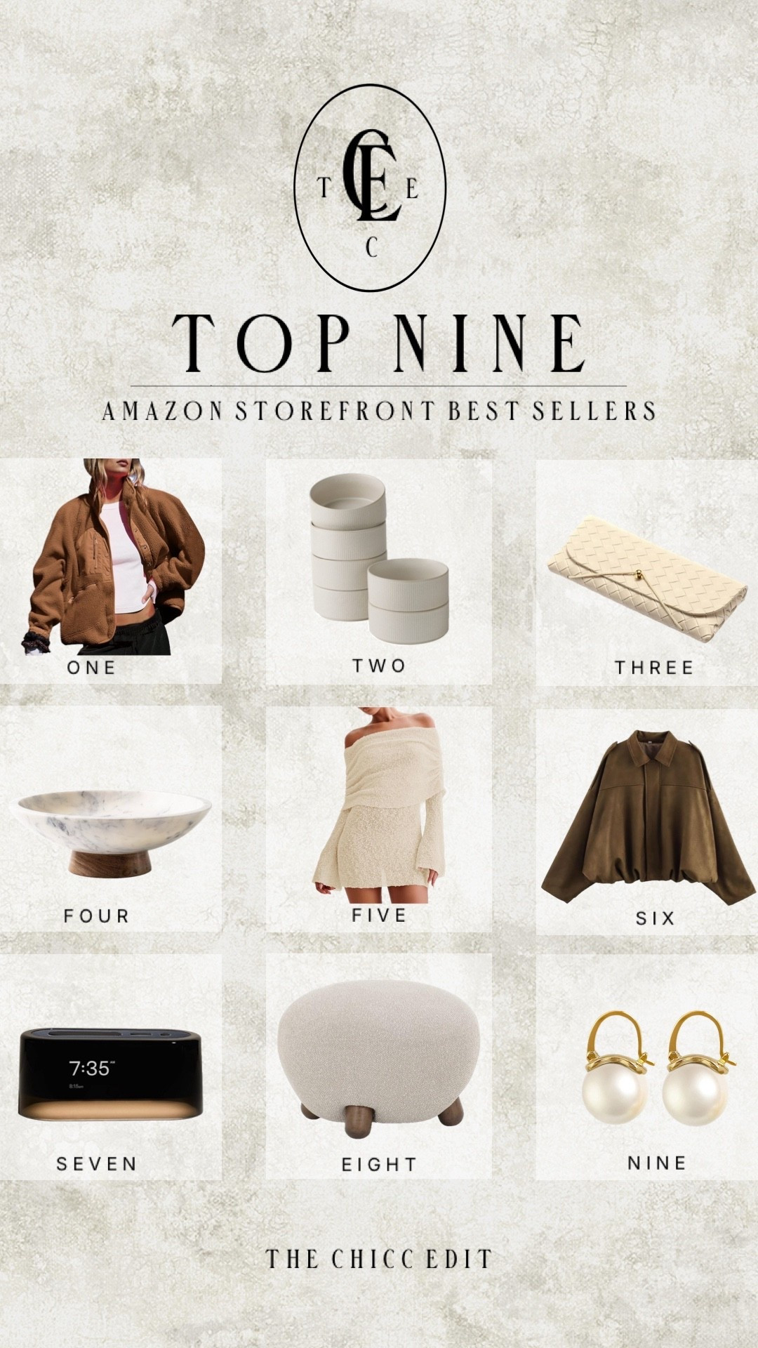 Amazon top nine 9️⃣ and best sellers 

#jacket #dupe #home #decor #interiordesign coat bowl clutch bowl dress alarm ottoman pearl earrings 

#LTKootd #LTKHome #LTKOver40