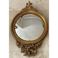 Antique Carved Gilt Wood Birds Framed Convex Round Wall Mirror 34"" H X 22"" W | Etsy (US)