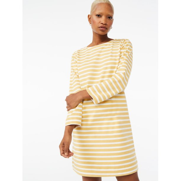 Free Assembly Women's Boatneck Mini Dress with Long Sleeves - Walmart.com | Walmart (US)