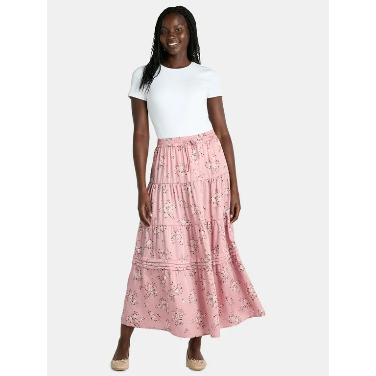 Time and Tru Women's Printed Tiered Midi Skirt, Sizes XS-XXXL | Walmart (US)