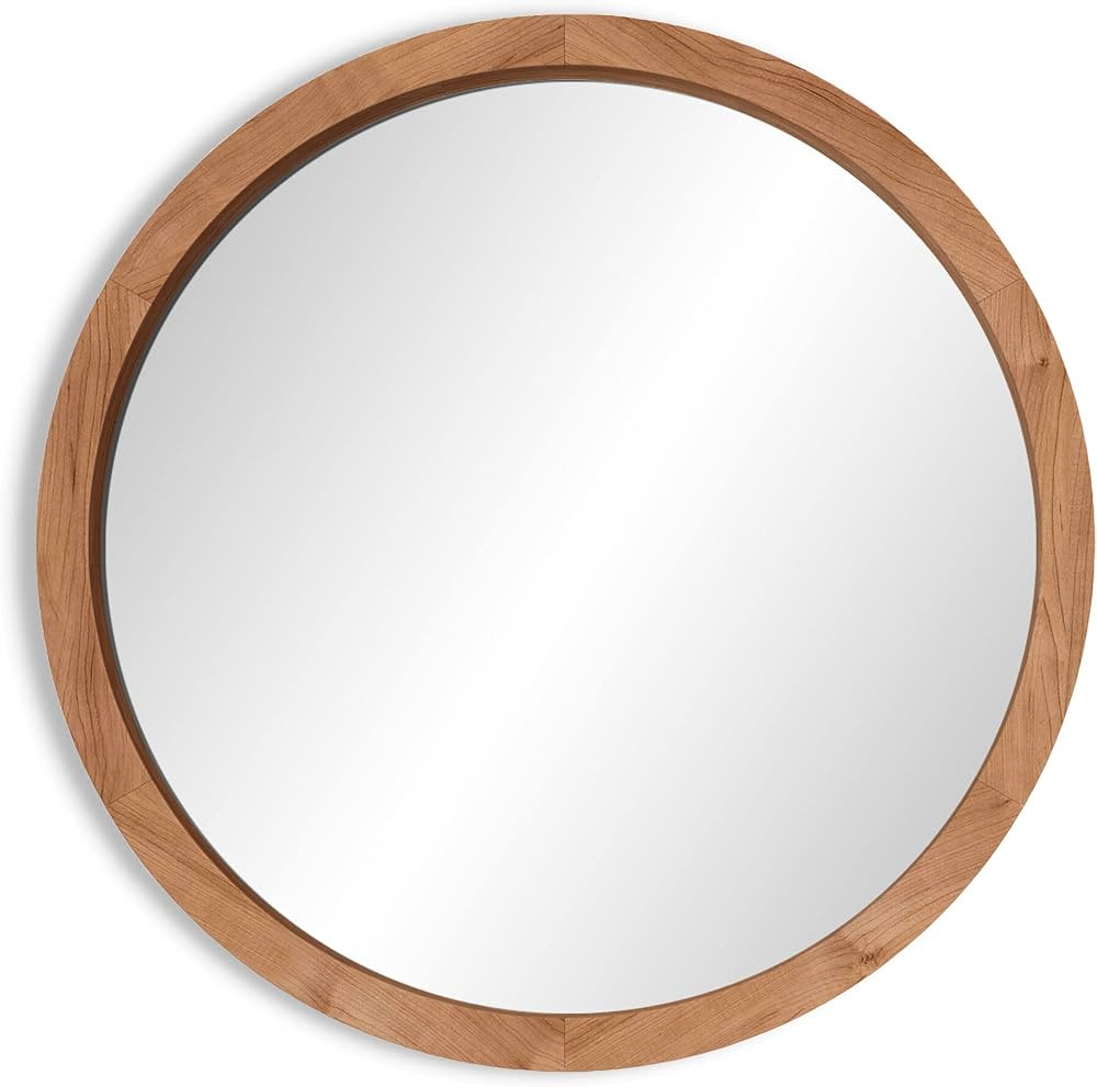 Modern Market 24" Round Wood Mirror - Natural Wooden Frame, Large Circle Mirror for Wall, Home De... | Amazon (US)