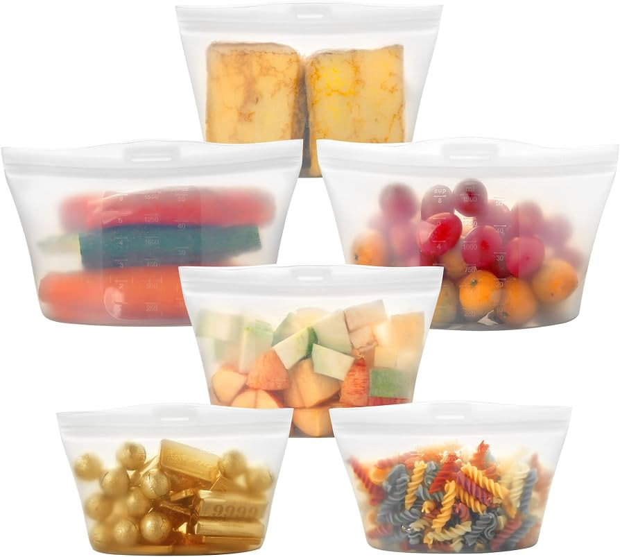SPLF 6 Pack Silicone Reusable Food Storage Bags, BPA Free Meal Prep Containers, Reusable Ziplock ... | Amazon (US)