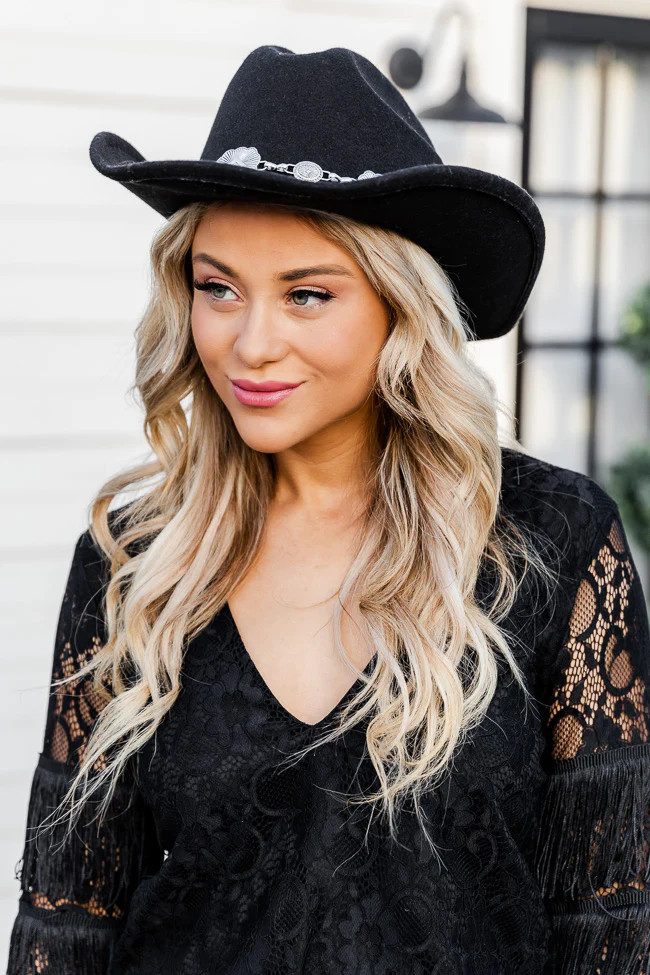 Line 'Em Up Black Cowboy Hat | Pink Lily