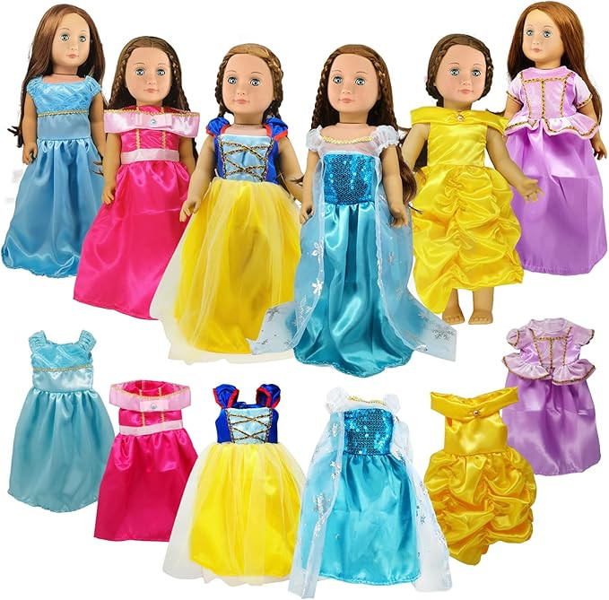 18 inch Doll Clothes ,6Pcs Princess Costume Include Bella,Cinderella,Snow White,Rapunzel,Princess... | Amazon (US)