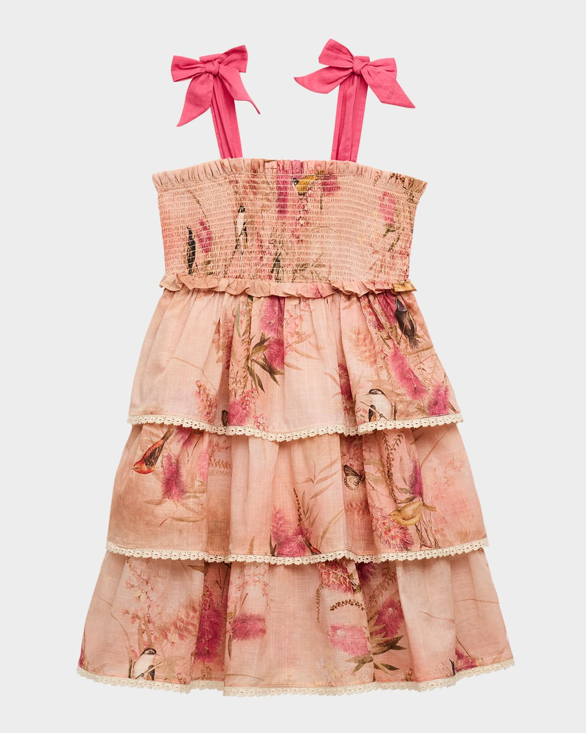 Girl's Cascadian Lattice Trim Tiered Dress, Size 1-12 | Neiman Marcus