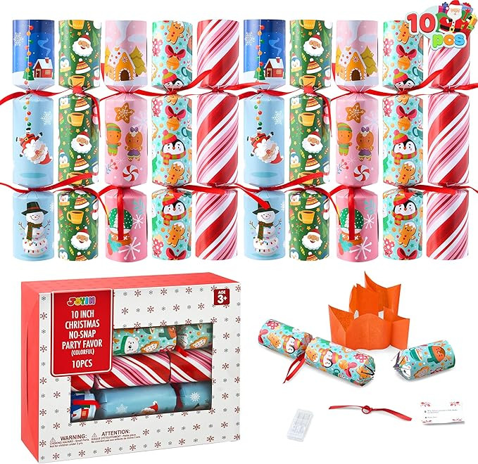 JOYIN 10 Pack Christmas No-Snap Party Favor, Xmas Table Favor Includes Party Hat, Jokes & Gifts, ... | Amazon (US)