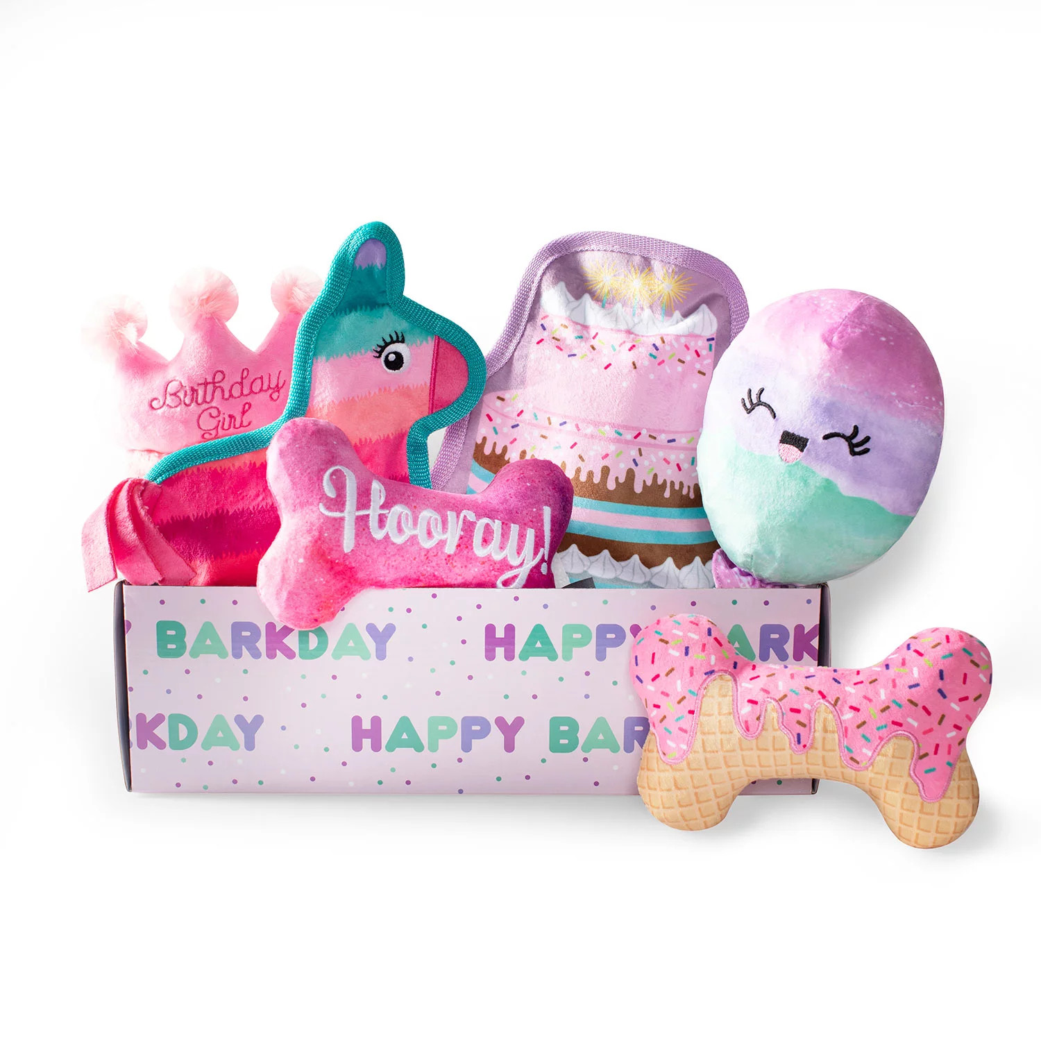 Happy Barkday Birthday Girl Box Dog Toy Bundle, 6-Piece Set (Pink) | Sam's Club