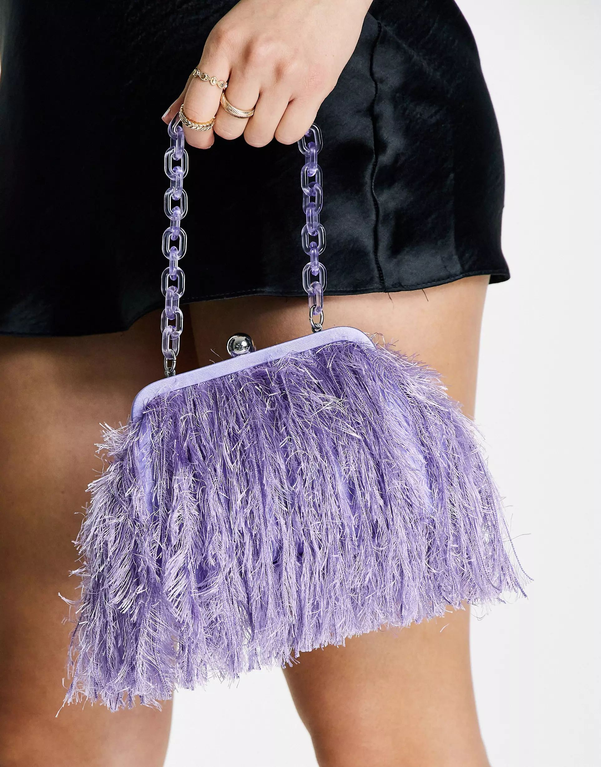 ASOS DESIGN faux feather clutch with resin handle in purple | ASOS | ASOS (Global)