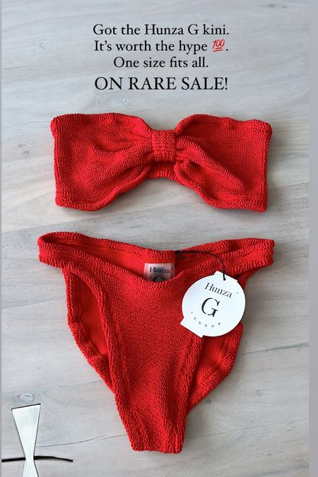 Been wanting to try a Hunza g swimsuit for so long and finally did. Grabbed this one on RARE sale! (These usually sell out full price everywhere) and absolutely love it. Going to wear for 4th of July. One size fits all. Stretches to fit most sizes. Hand wash. Amazing quality. Luxury swimsuits bikini bikinis red bikini 4th of July beach vacation outfit ideas 

#LTKtravel #LTKsalealert #LTKswim