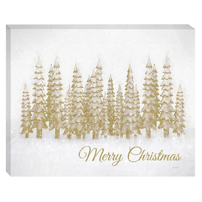 Gold Glitter Christmas Trees Canvas Wall Art, 20x16 | At Home