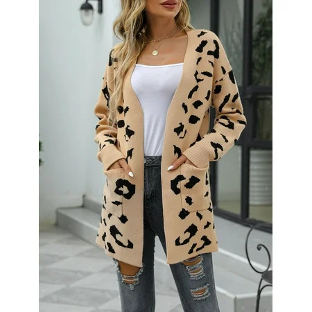 BeautyIn Women s Printed Open-Front Cardigan Sweater Chunky Knitted Outwear | Walmart (US)