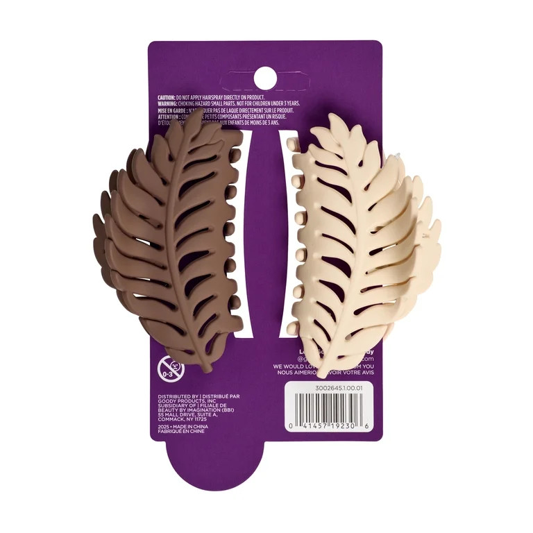 Goody Leaf Claw Clips, SlideProof Grip®, Comfortable Hold, White & Brown, 2ct, For All Hair Type... | Walmart (US)