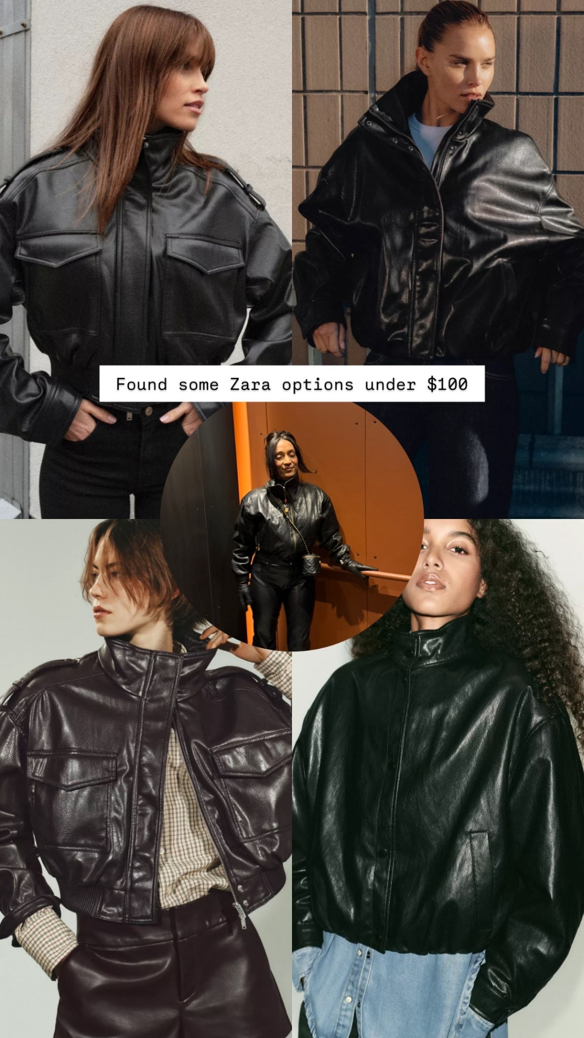 My cropped high collar leather zip is vintage but found some Zara high collar faux leather dupes 