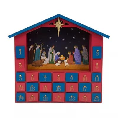 Glitzhome 13-Inch Wooden Farmhouse Nativity Countdown Advent Calendar with Drawers | Bed Bath & Beyond