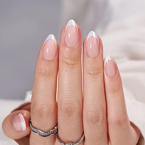 BTArtbox Press On Nails, Mermaid, Short Almond, White French Tip, 32Ct | Lamp-Curable 4-Week Wear... | Amazon (US)