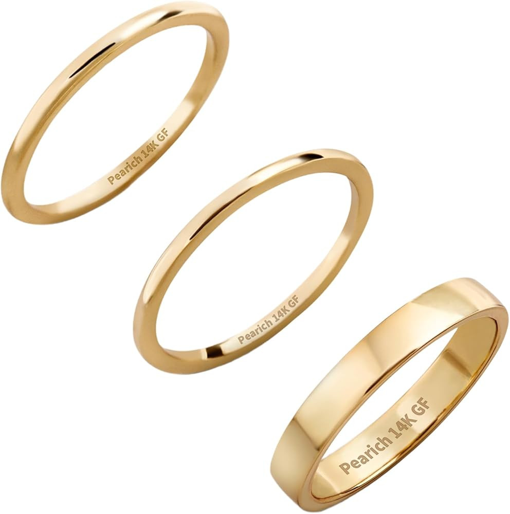 14K Gold Filled Rings Band Rings for Women Thin Gold Ring Plain Statement Band Ring Comfort Fit S... | Amazon (US)