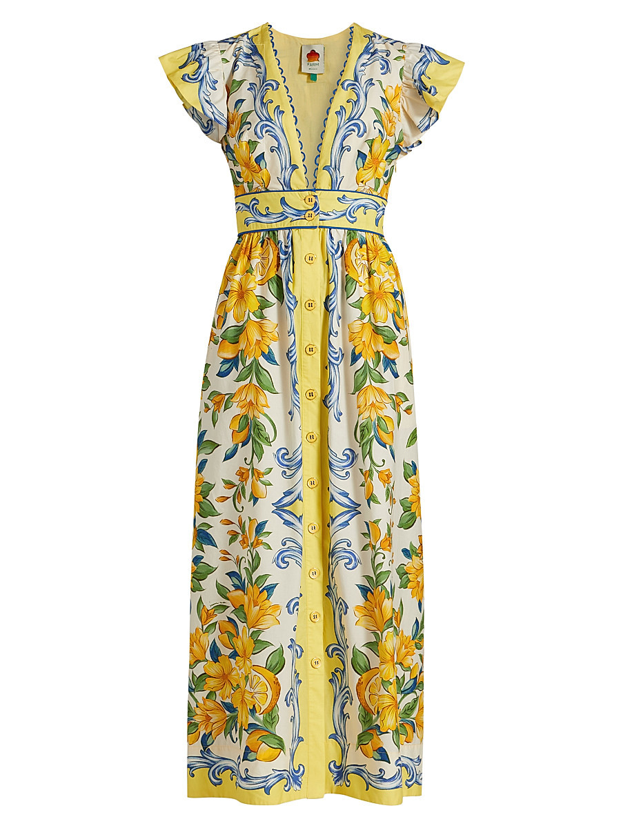 Women's Sicily Scarf Cotton Flutter Maxi Dress - Off White - Size XL | Saks Fifth Avenue