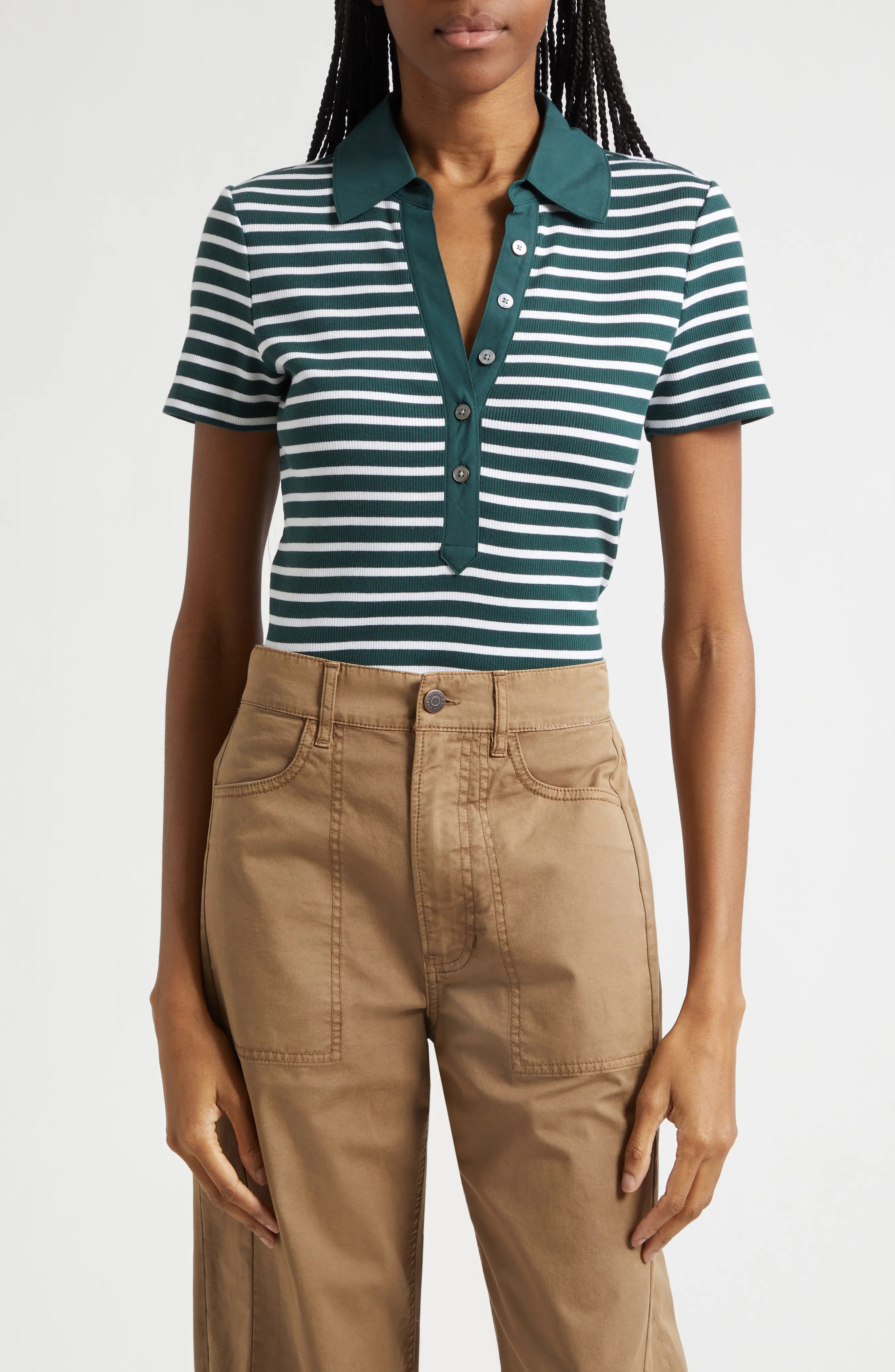 Kearney Stripe Mixed Media Stretch Cotton Top (Women) | Nordstrom | Nordstrom