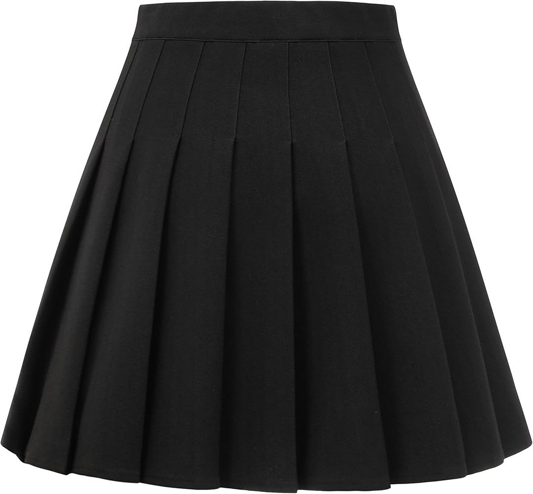 Womens Stretchy Pleated Mini Skirt Comfort High Waist Cheerleader School Uniform Skirt | Amazon (US)