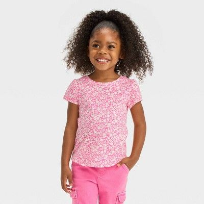 Toddler Girls' Floral Short Sleeve T-Shirt - Cat & Jack™ Light Pink 3T | Target