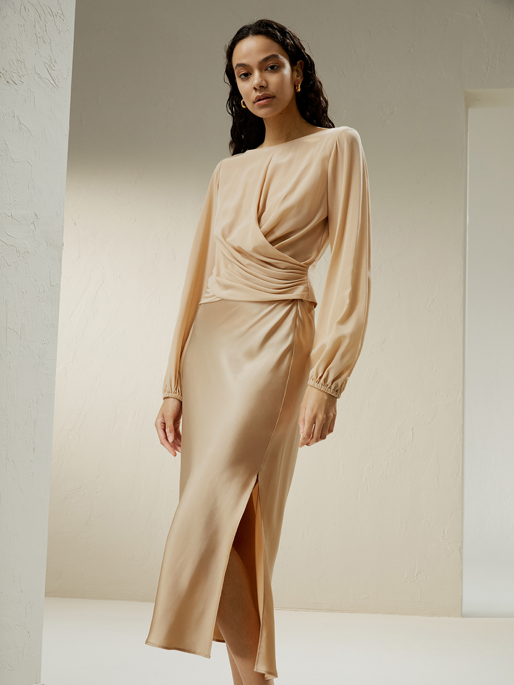 Nipped Waist Crêpe de Chine Blouse | LilySilk