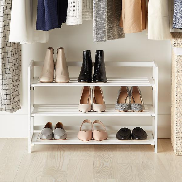 3-Tier White Folding Shoe Rack | The Container Store