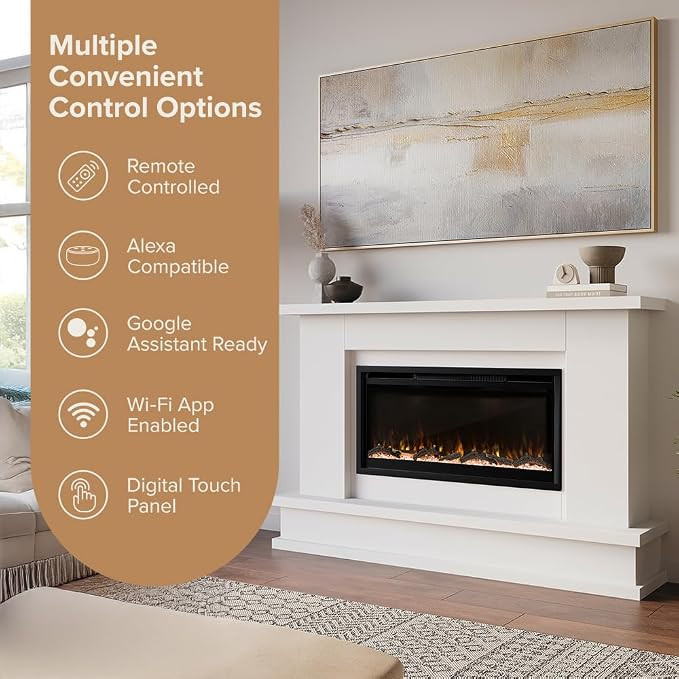 Patton White Mantel Package 64" W x 42" H with 42 Inch Electric Fireplace - 5 Flame Colors, 10 Em... | Amazon (US)