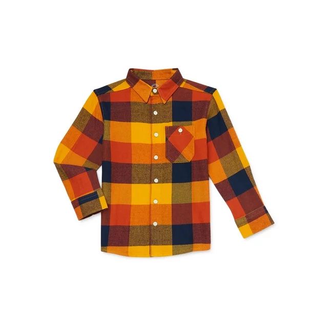 Wonder Nation Boys Long Sleeve Flannel Shirt, Sizes 4-18 & Husky - Walmart.com | Walmart (US)