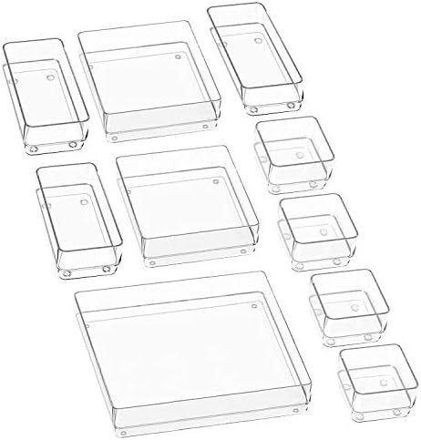 [10 Pcs] Puricon Desk Drawer Organizers, Plastic Clear Organizing Bins, Bathroom Organizers Storage  | Amazon (US)