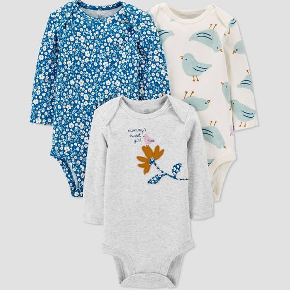 Baby Girls' 3pk Floral Bodysuit - Just One You® made by carter's Green/Off-White/Gray | Target