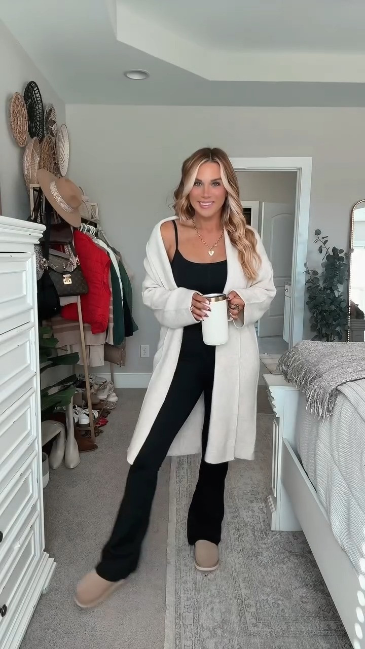 

This outfit is literally my go-to outfit! Cute, comfy, and casual mom look! I'm a sucker for a cardigan, and this one is feels so soft like a high end designer cardigan without the price tag!

I am 5’6 147lbs wearing size M 31” inseam jumpsuit, small cardigan (literally feels like high end) and shoes fit true. Bra size M (34C) 

 #LTKHoliday #LTKFindsUnder50 #LTKStyleTip