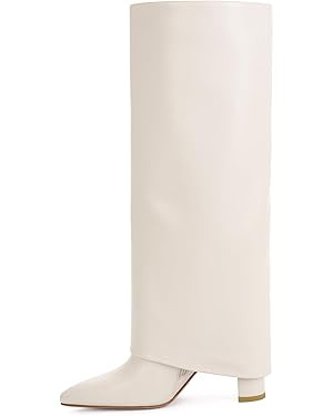 Modatope Knee High Boots Women Fold Over Knee High Boots Chunky High Heels Long Boots Zipper Poin... | Amazon (US)