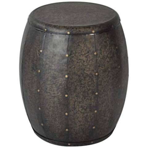 Kagen 17" Wide Antiqued Cirque Bronze Drum Accent Table | Lamps Plus