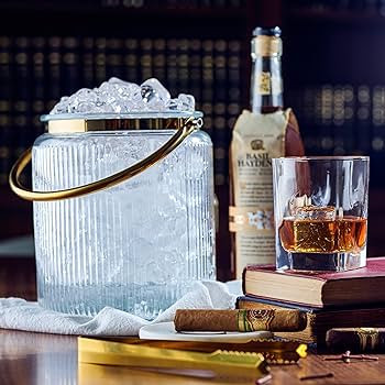Glass Ice Bucket with Airtight Lid, Ice Tong Scooper and Handle - 3L Ribbed Beverage Tub Cocktail... | Amazon (US)