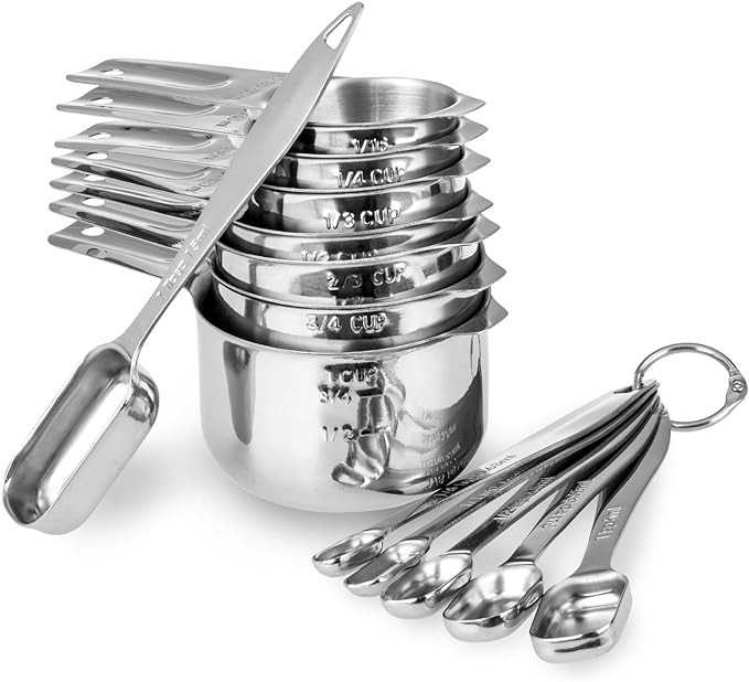 13-piece Measuring Cups and Spoons Set, 18/8 Stainless Steel Heavy Duty Ergonomic Handle with Rin... | Amazon (US)