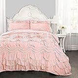 Lush Decor Kemmy Quilt - Ruffled Textured 3 Piece Full Queen Size Bedding Set, Peach/Blush | Amazon (US)