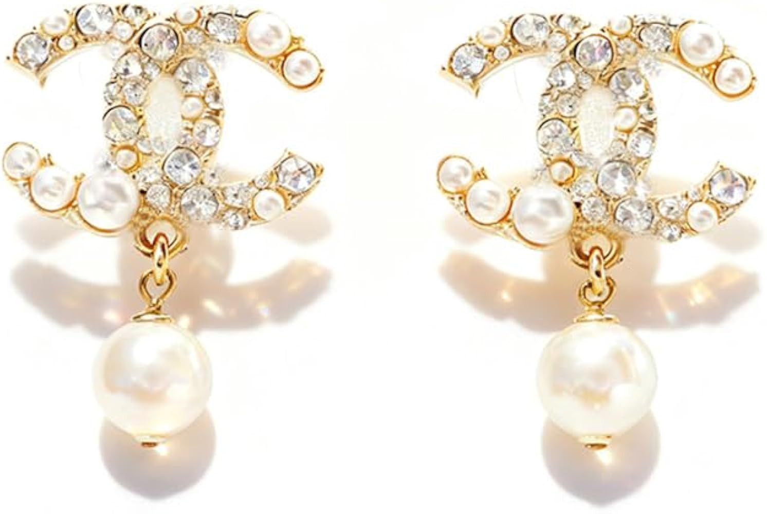 Gold Tone Letter Logo Drop Earrings with Pearls and Crystals, Dangle Style, Luxury Designer Inspi... | Amazon (US)