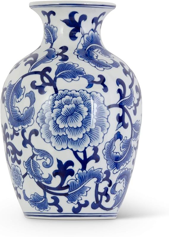 K&K Interiors 17267A 10.5 Inch Porcelain Blue & White Chinoiserie Wall Vase, Blue and White | Amazon (US)