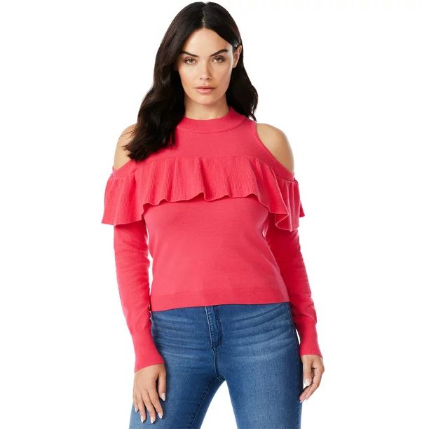 Sofia Jeans by Sofia Vergara Women's Cold Shoulder Ruffled Sweater | Walmart (US)