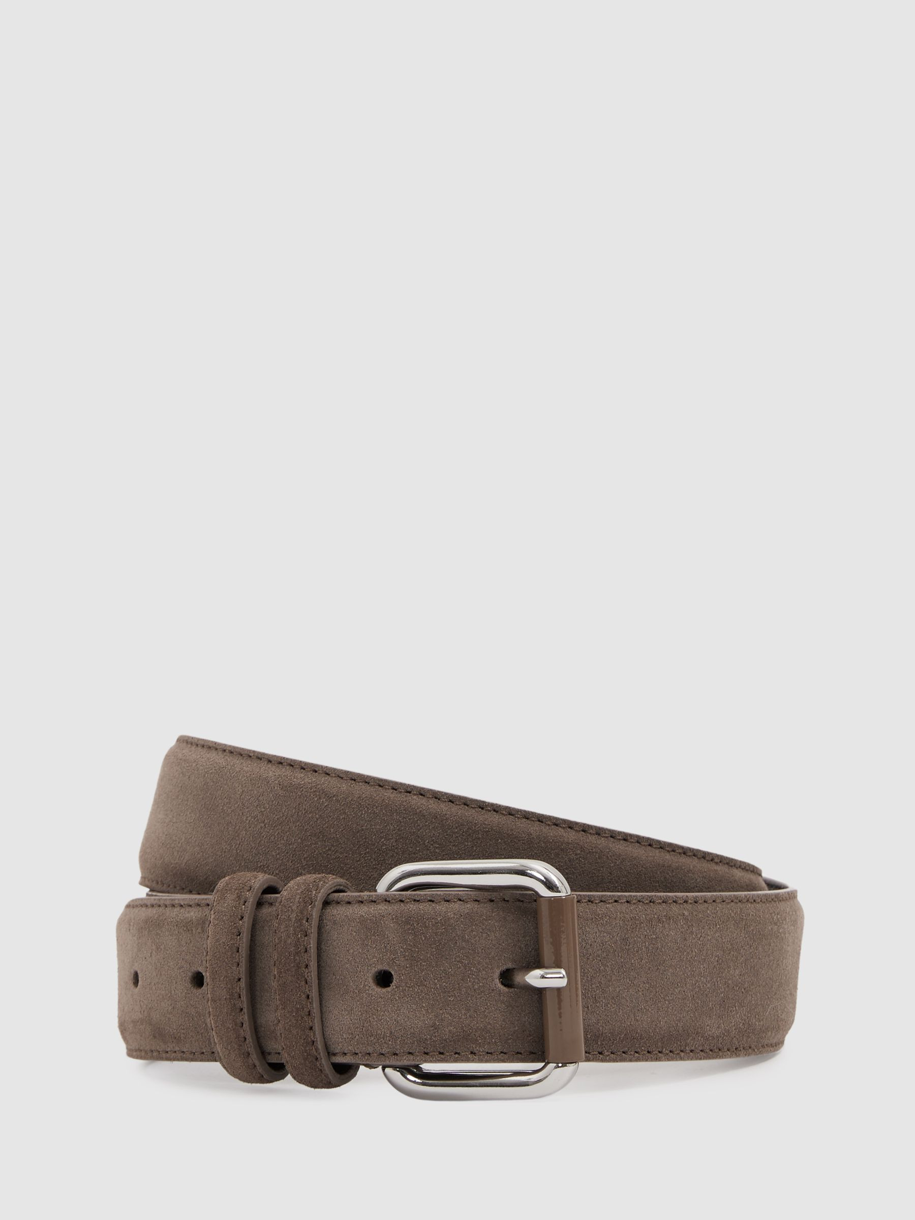 Suede Roller Bar Belt in Taupe Brown | Reiss UK