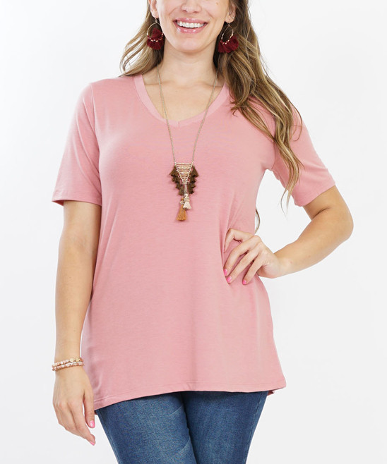 Lydiane Women's Tee Shirts D - Dark Rose V-Neck Tee - Plus | Zulily