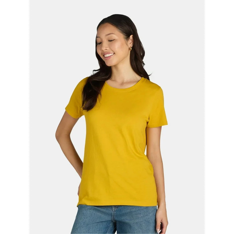 Time and Tru Women's Cotton Crewneck Tee with Short Sleeves, Size XS-XXXL | Walmart (US)