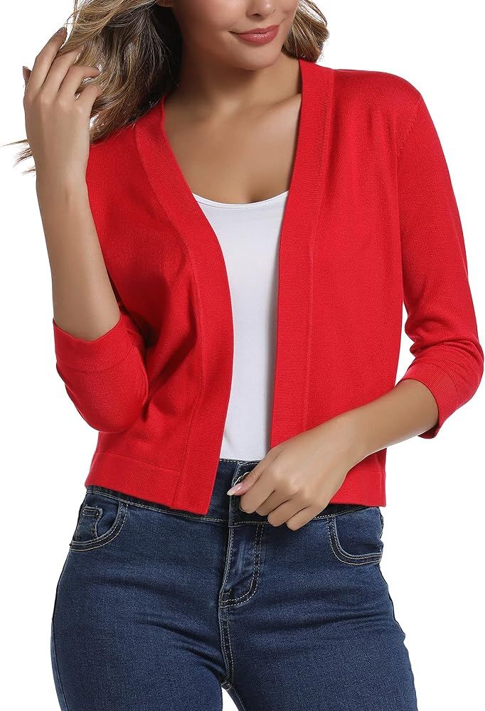 Urban CoCo Women's 3/4 Sleeve Cropped Cardigan Sweater Elegant Shrugs for Women | Amazon (US)