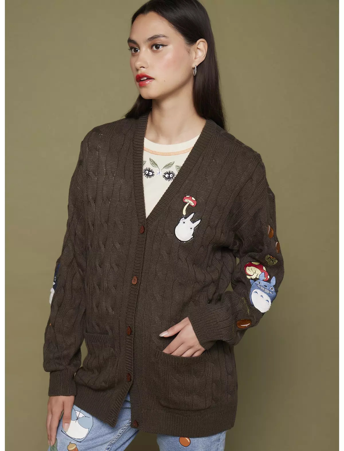 Her Universe Studio Ghibli My Neighbor Totoro Forest Green Crochet Girls Cardigan | Hot Topic